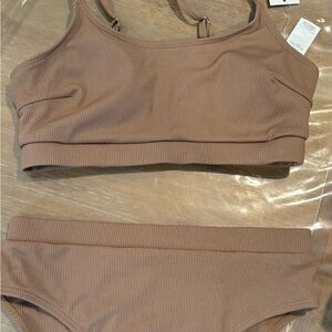 Tan Ribbed Bikini Set